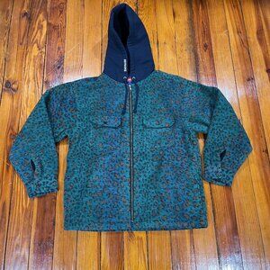 Supreme Fleece Zip Up Hooded Shirt Teal Leopard Size Small FW23 NEW